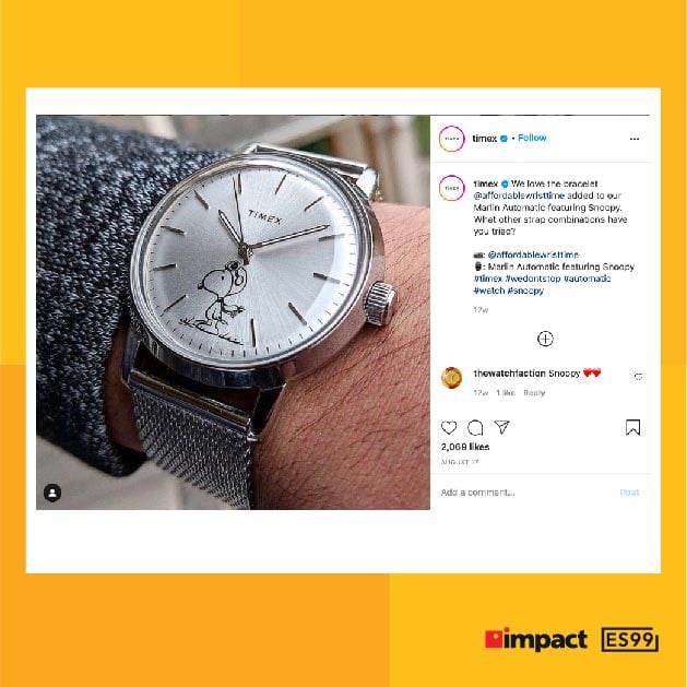 Timex instagram post demonstrating customer engagement